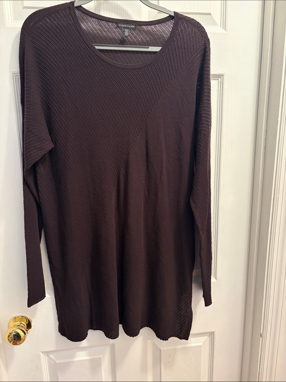 Eileen Fisher Dark Brown Ribbed Scoop Neck Sweater
